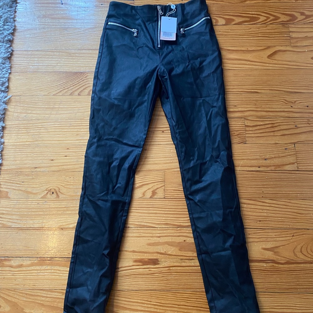 Pearl Leather Pant- Black Wet Look